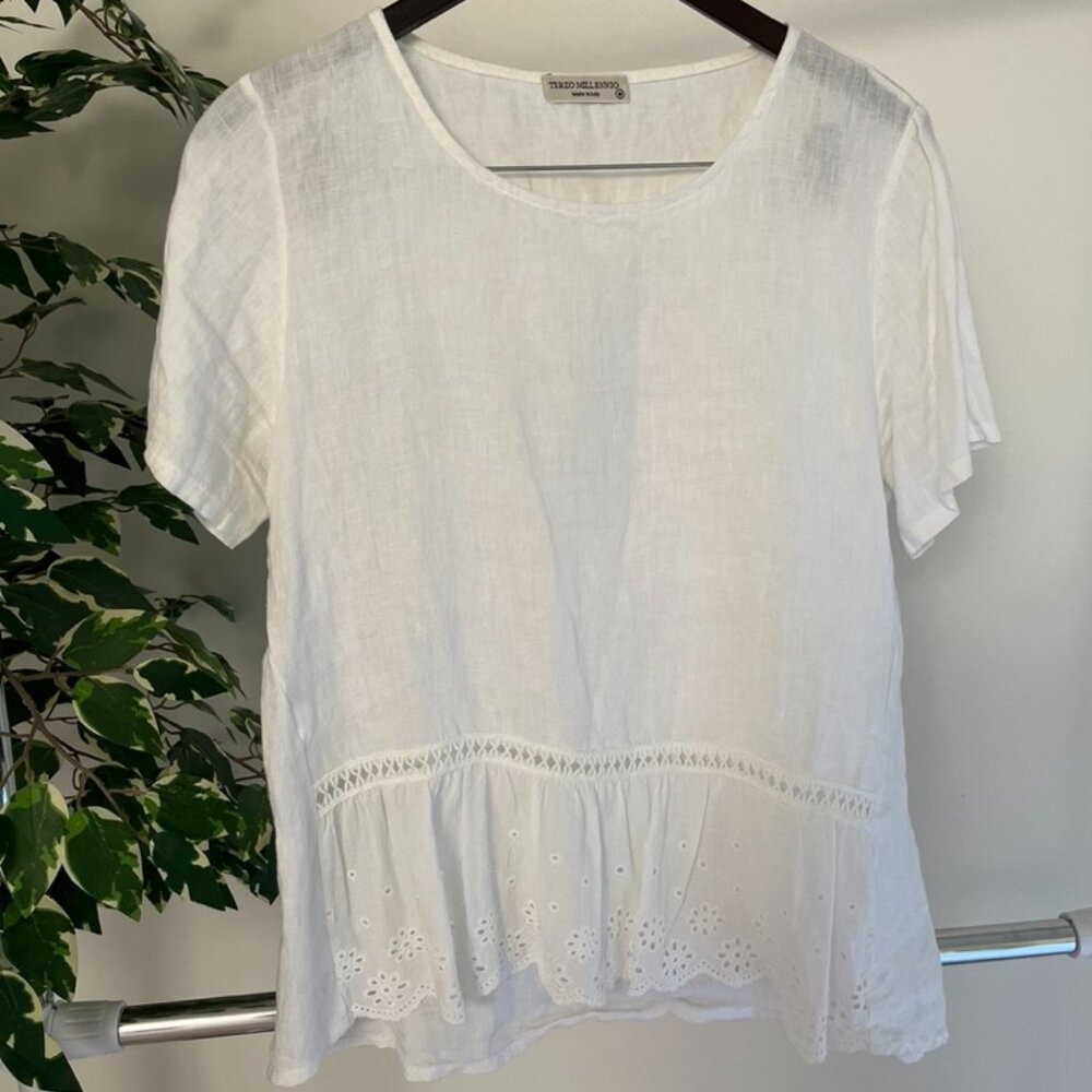 White Blouse with Eyelet Hem